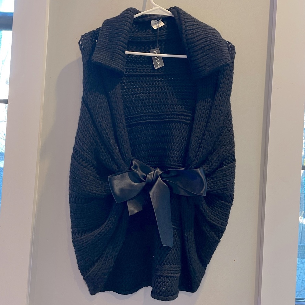New FURLA black winter jacket vest poncho cape